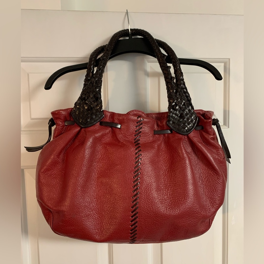 Paolo Masi Pebbled Leather Purse Handbag Red / Brown.